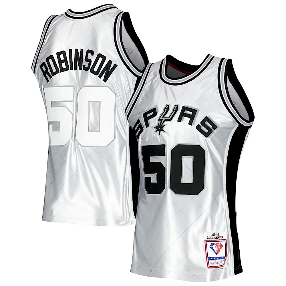 DAVID ROBINSON SPURS 75TH PLATINUM SWINGMAN 98' JERSEY MITCHELL AND NESS XXL